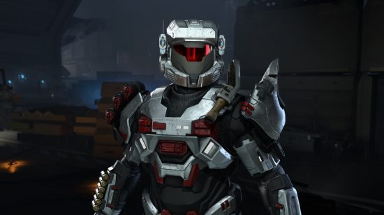 Halo Infinite Silver Team ヘルメット TV シリーズ: リズのヘルメットとさまざまなボディとショルダー アーマーを身に着けているスパルタン。