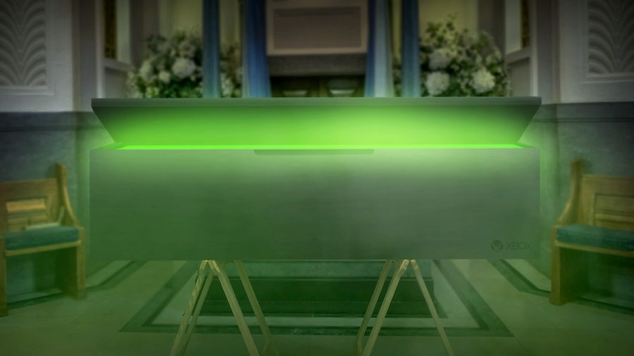 フィル・スペンサーの Xbox 冷蔵庫の葬儀用棺