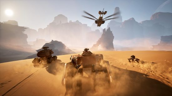Dune Awakening プレビュー GDC: 砂の中を高速で移動する一連の車両